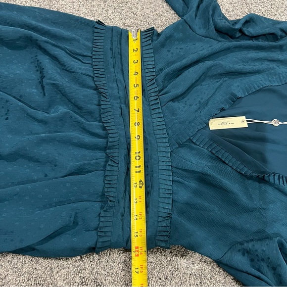 NWT Max Studios Jacquard Satin Tiered Maxi Dress Teal Boho Full Sleeve Size XL - Picture 7 of 11